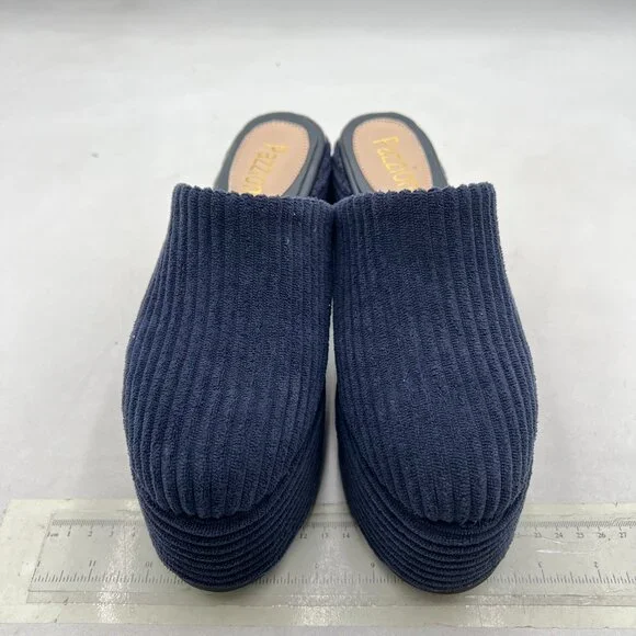 Pazzion Dark Blue Platform Rounded Toe Mules Clogs Slip On Chunky Heel Shoe - Picture 3 of 8